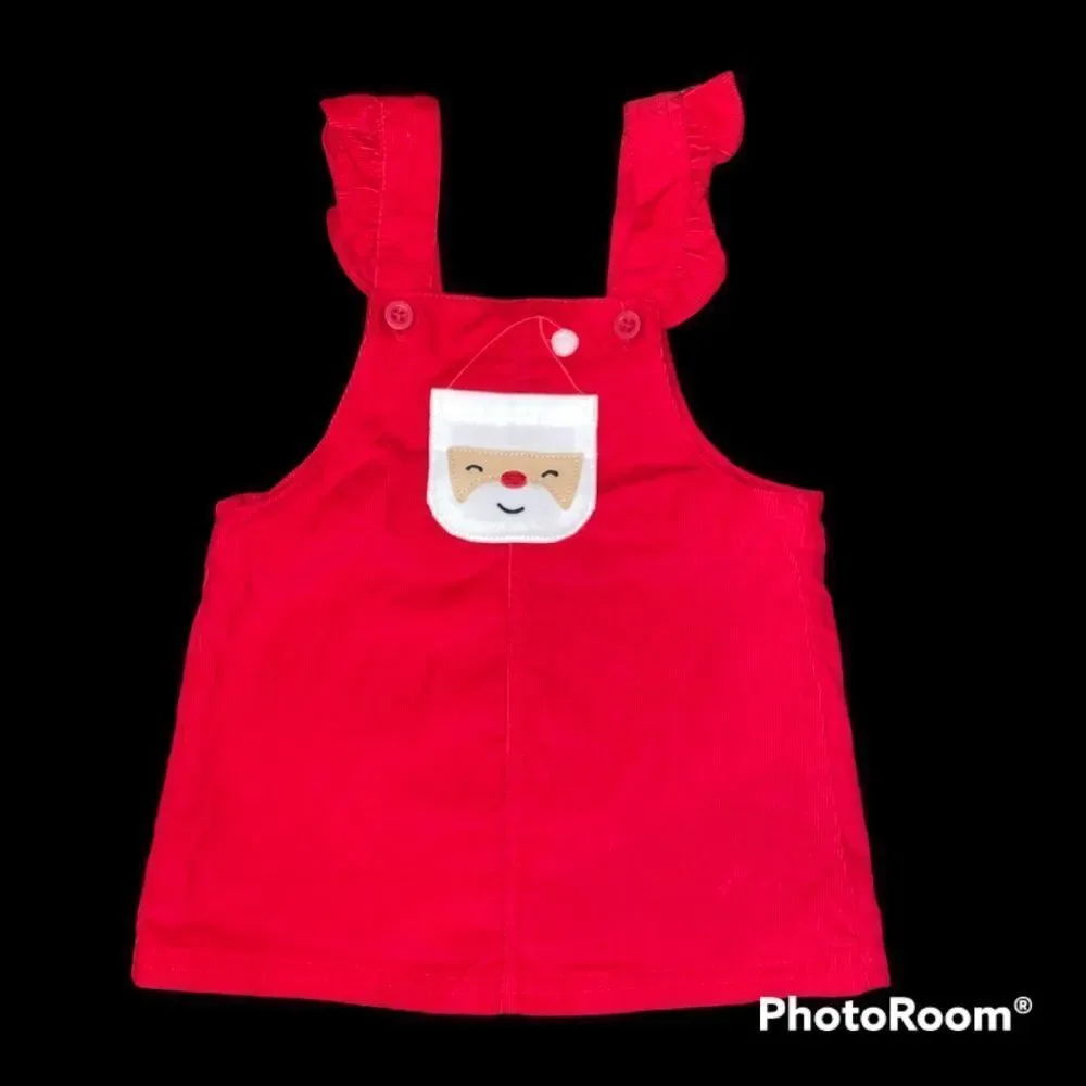 CARTER’S Red Corduroy Jumper with Appliquéd Santa Size 9M